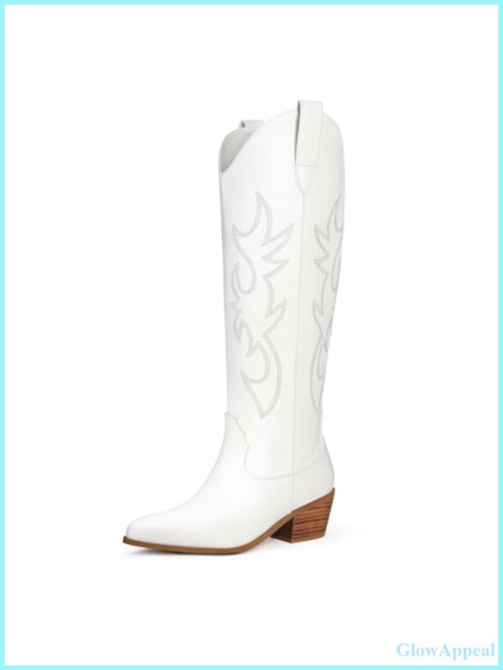 Wide Calf Embroidered Cowboy Boots Knee High Chunky Heel